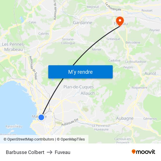 Barbusse Colbert to Fuveau map