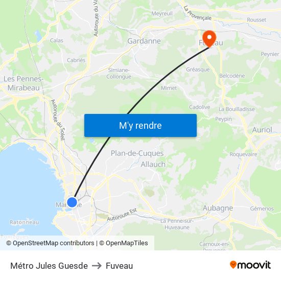 Métro Jules Guesde to Fuveau map