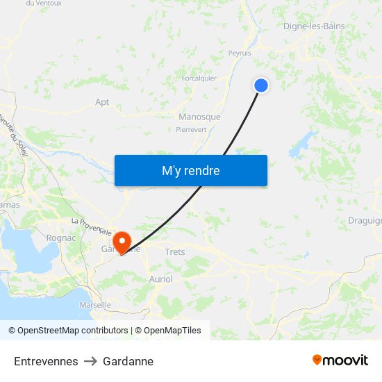 Entrevennes to Gardanne map