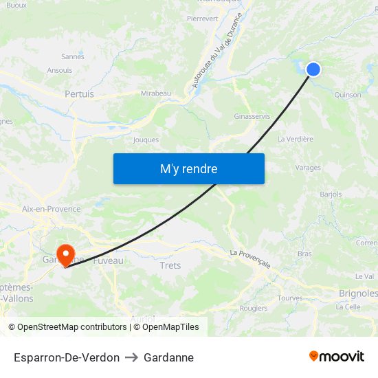 Esparron-De-Verdon to Gardanne map