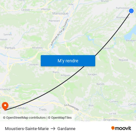 Moustiers-Sainte-Marie to Gardanne map