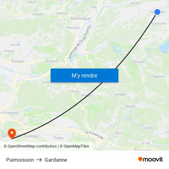 Puimoisson to Gardanne map