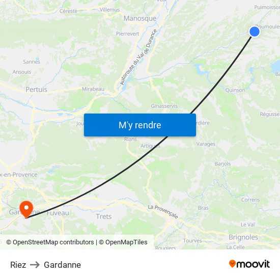 Riez to Gardanne map