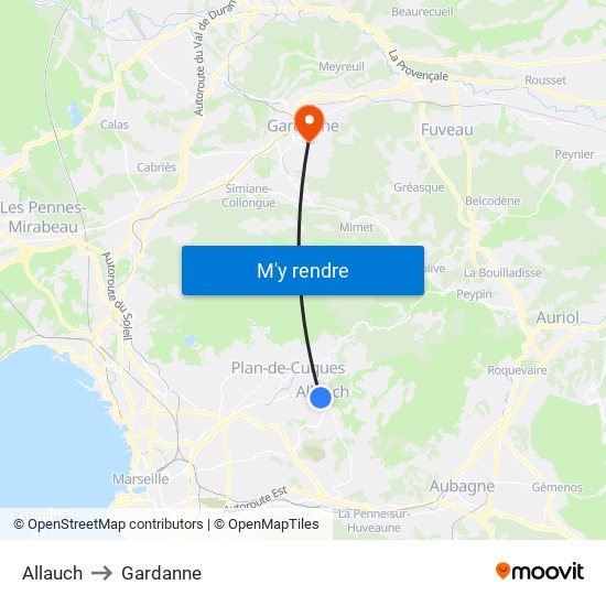 Allauch to Gardanne map