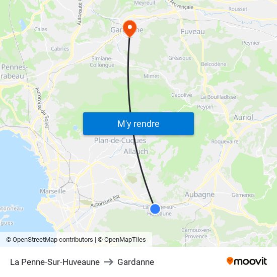 La Penne-Sur-Huveaune to Gardanne map