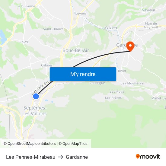 Les Pennes-Mirabeau to Gardanne map