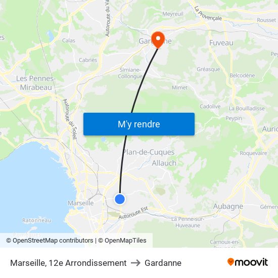 Marseille, 12e Arrondissement to Gardanne map