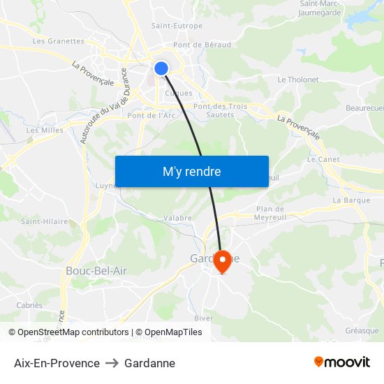 Aix-En-Provence to Gardanne map