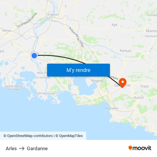 Arles to Gardanne map