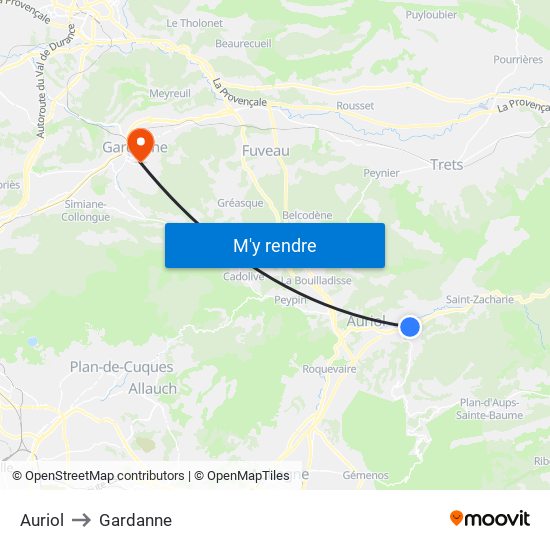 Auriol to Gardanne map