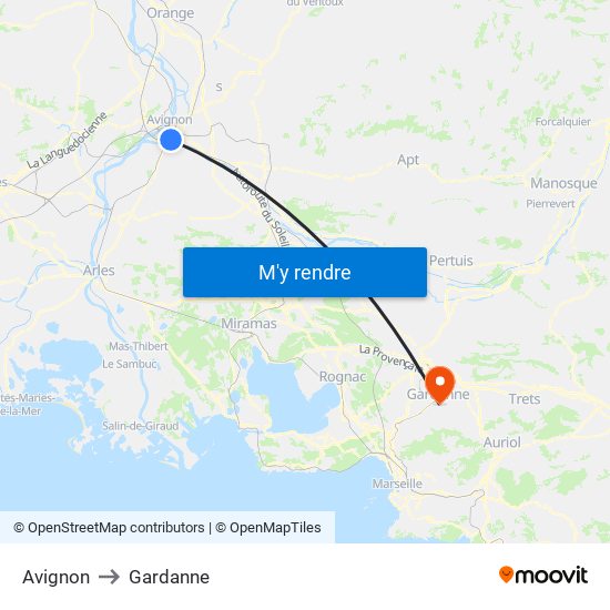 Avignon to Gardanne map