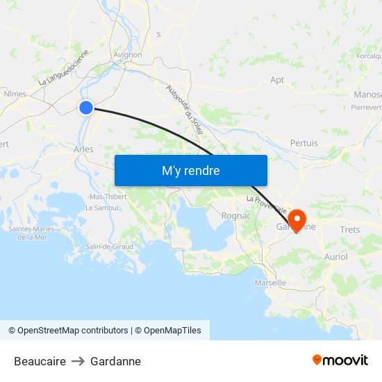 Beaucaire to Gardanne map