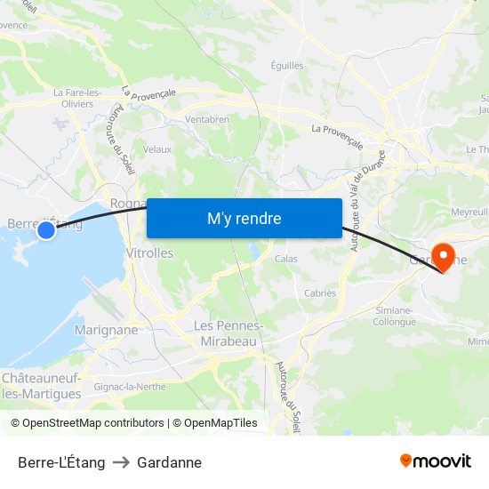 Berre-L'Étang to Gardanne map