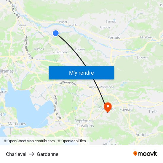 Charleval to Gardanne map