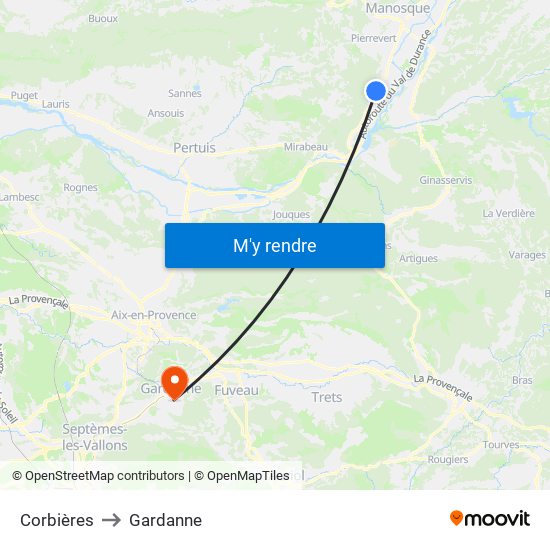 Corbières to Gardanne map