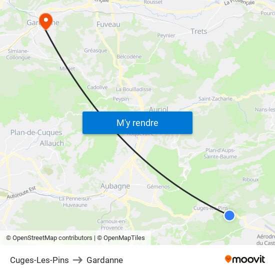 Cuges-Les-Pins to Gardanne map