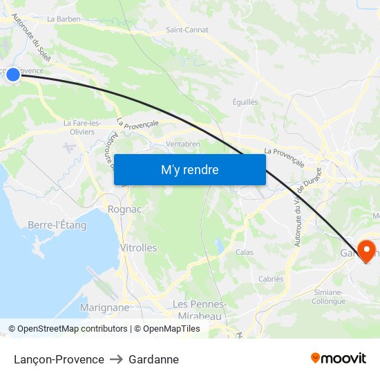 Lançon-Provence to Gardanne map