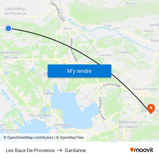 Les Baux-De-Provence to Gardanne map