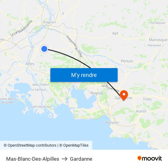 Mas-Blanc-Des-Alpilles to Gardanne map