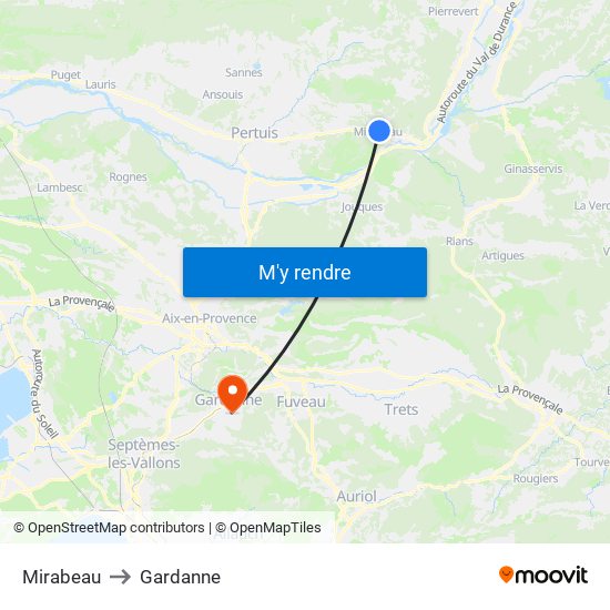 Mirabeau to Gardanne map