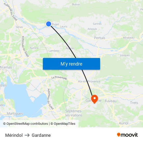 Mérindol to Gardanne map