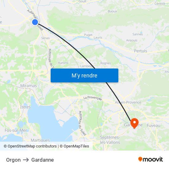Orgon to Gardanne map
