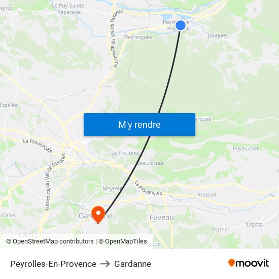 Peyrolles-En-Provence to Gardanne map