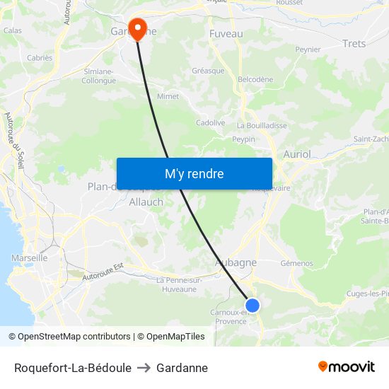 Roquefort-La-Bédoule to Gardanne map
