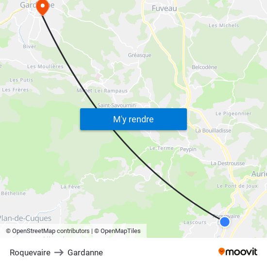 Roquevaire to Gardanne map