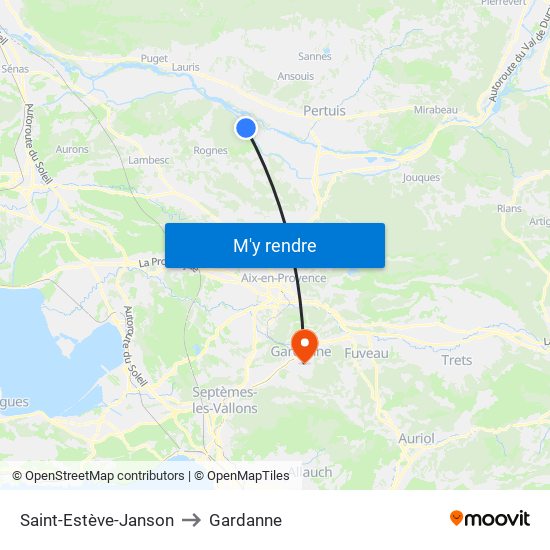 Saint-Estève-Janson to Gardanne map