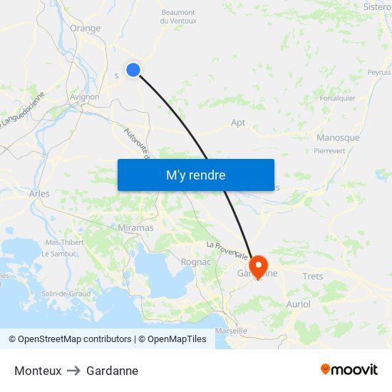 Monteux to Gardanne map