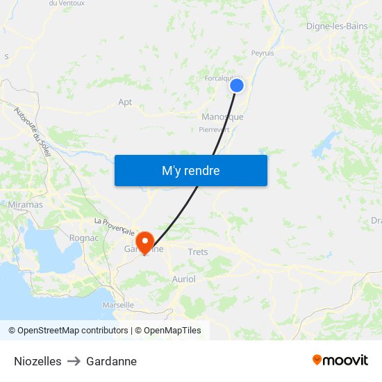 Niozelles to Gardanne map