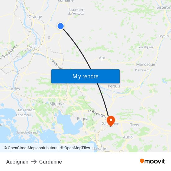 Aubignan to Gardanne map