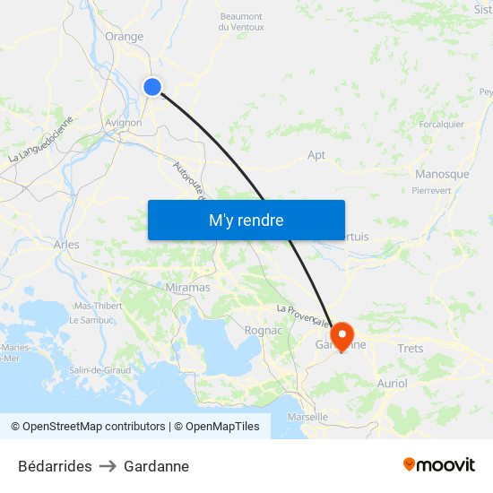 Bédarrides to Gardanne map