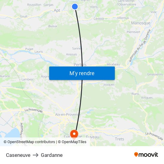 Caseneuve to Gardanne map