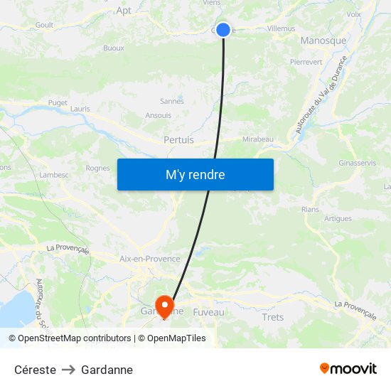 Céreste to Gardanne map