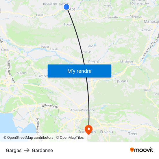 Gargas to Gardanne map