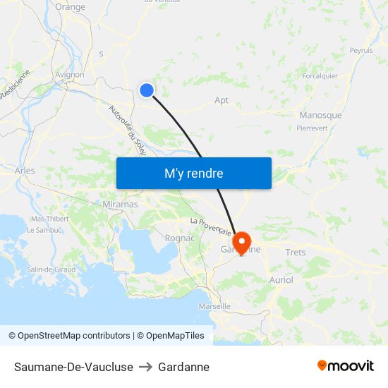 Saumane-De-Vaucluse to Gardanne map