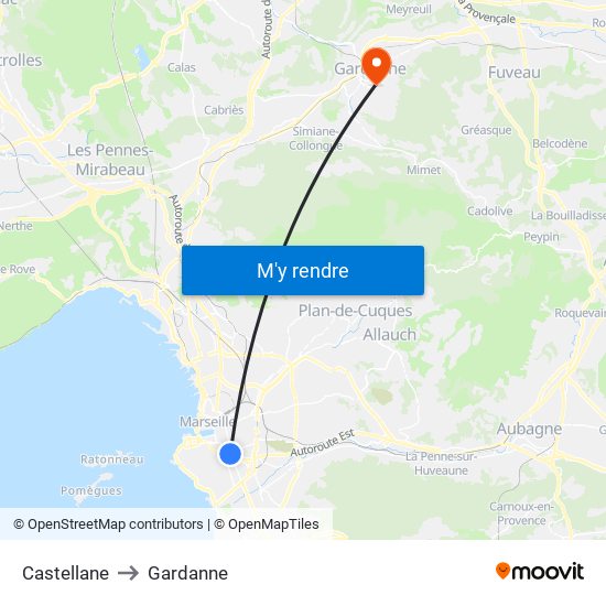 Castellane to Gardanne map