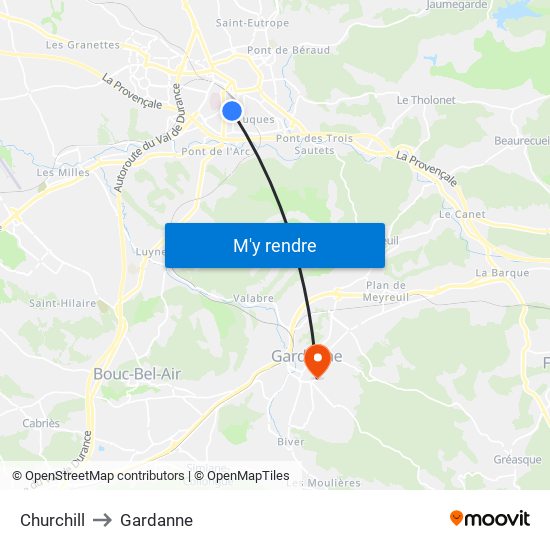 Churchill to Gardanne map