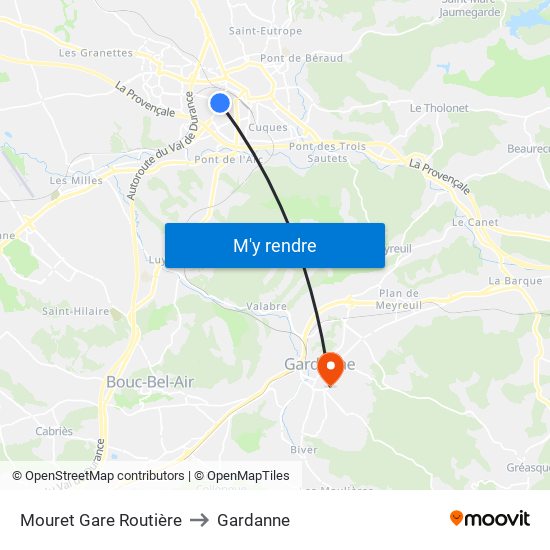 Mouret Gare Routière to Gardanne map