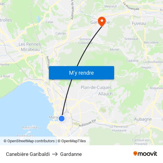 Canebière Garibaldi to Gardanne map