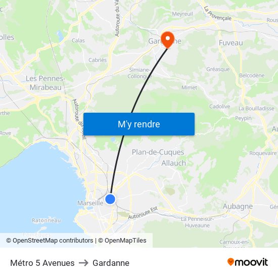 Métro 5 Avenues to Gardanne map
