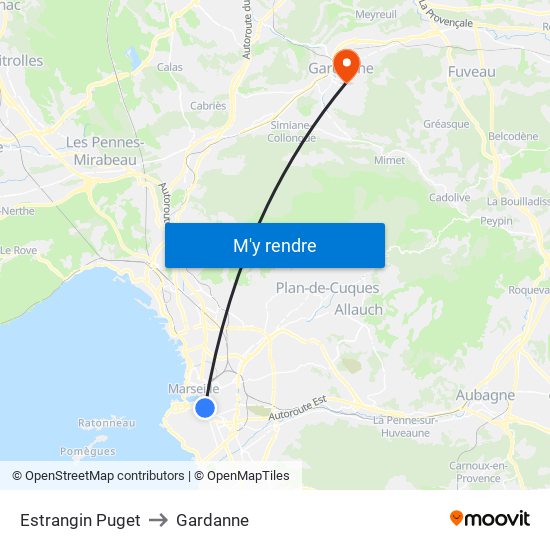 Estrangin Puget to Gardanne map