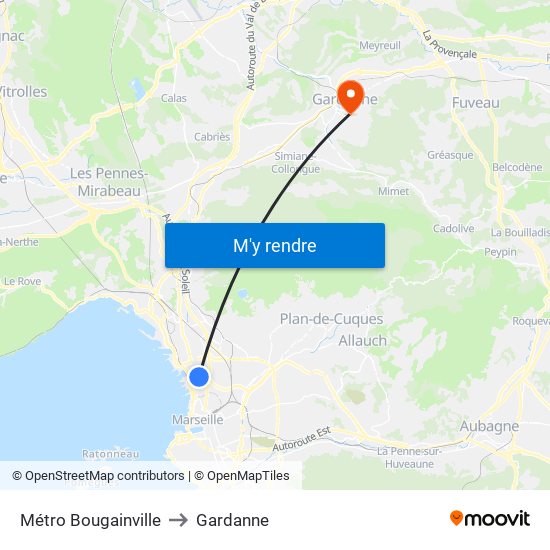 Métro Bougainville to Gardanne map
