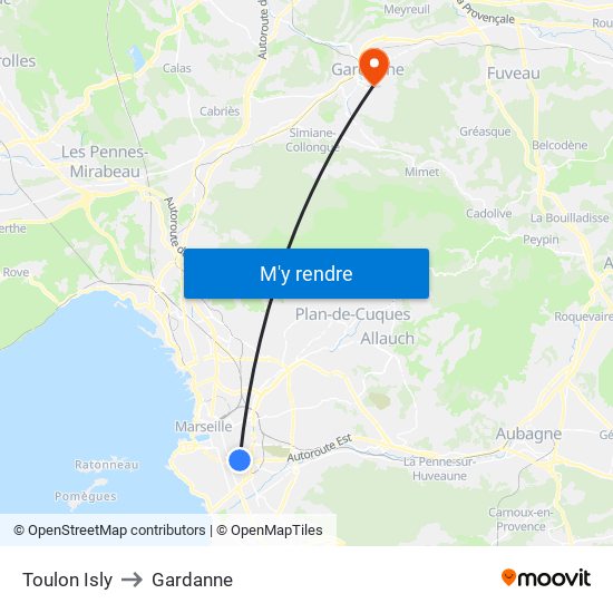 Toulon Isly to Gardanne map