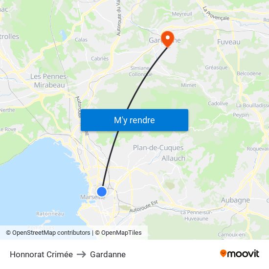 Honnorat Crimée to Gardanne map