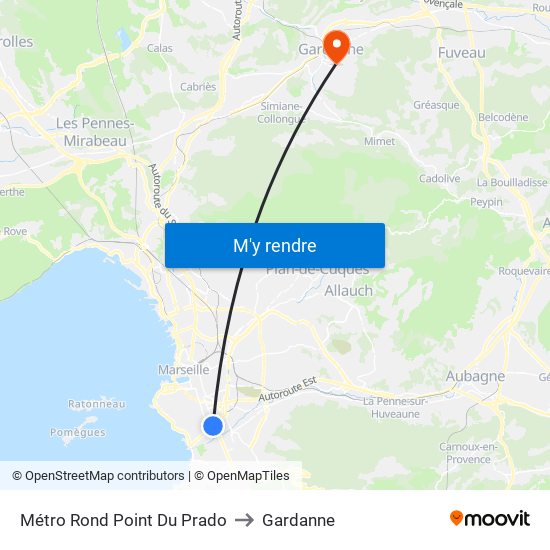 Métro Rond Point Du Prado to Gardanne map