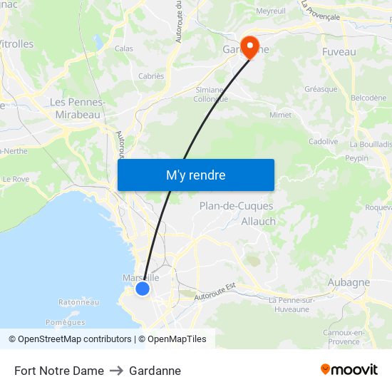 Fort Notre Dame to Gardanne map