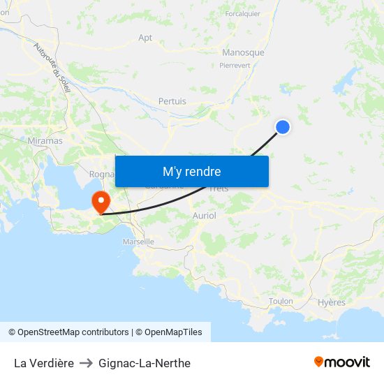 La Verdière to Gignac-La-Nerthe map